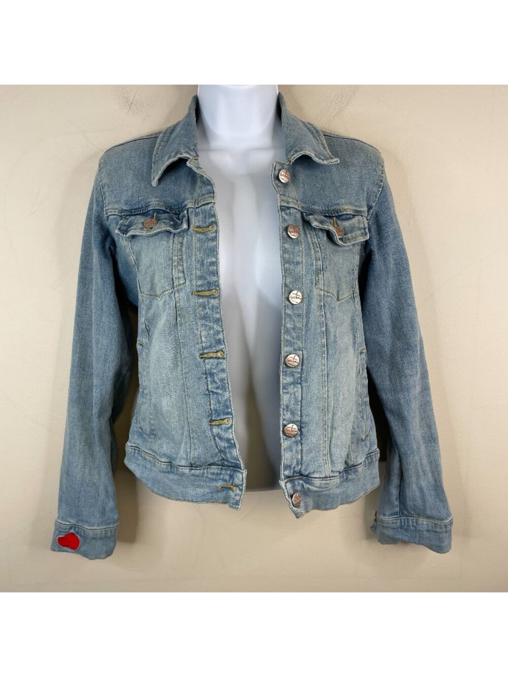 Vintage 90s Apple Bottoms Jean Jacket Small Denim Embroidered Logo Urban Chic
